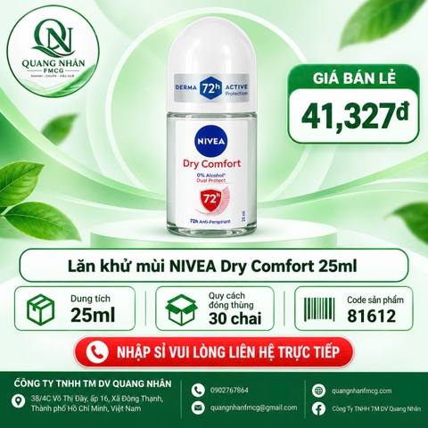 Lăn ngăn mùi nữ NIVEA khô thoáng 72h 25ml