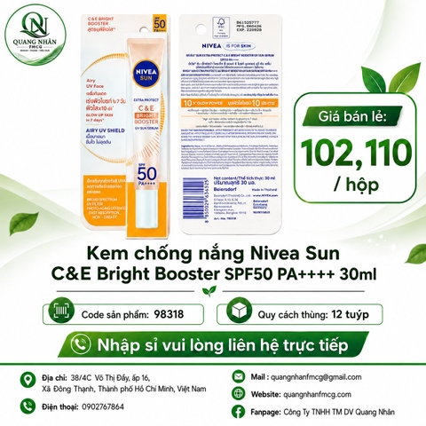 98318 - Tinh chất chống nắng NIVEA VITAMIN C&E Dưỡng da sáng khỏe SPF50 PA+++ (30ml) x 12