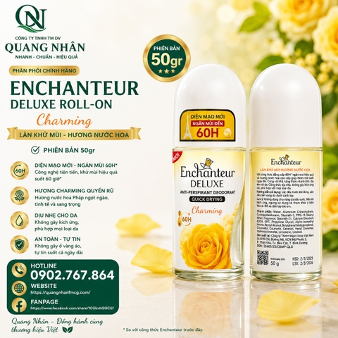 LĂN KHỬ MÙI ENCHANTEUR CHARMING 50ML x 24 CHAI ( VÀNG TRONG )