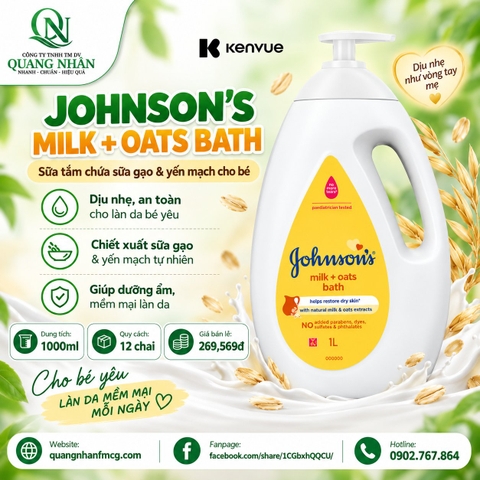 Sữa tắm JOHNSON'S milk + oats bath chai 1000ml