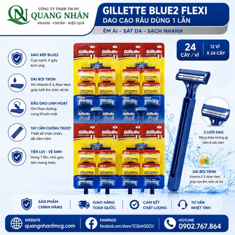 Dao cạo GILLETTE blue2 flexi 12x24(vỉ 2 màu)