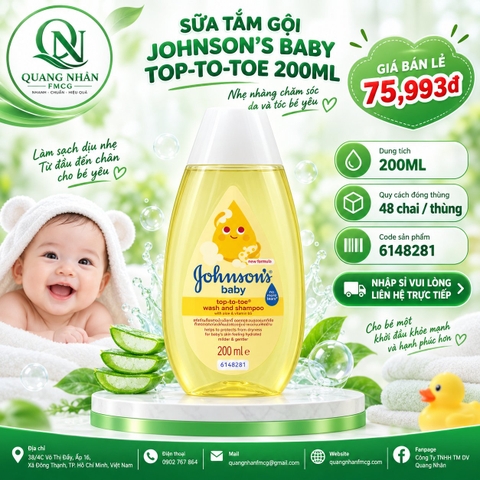 Tắm gội toàn thân JOHNSON'S baby top to toe dịu nhẹ cho bé chai 200ml