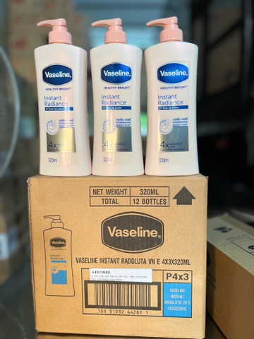 SỮA DƯỠNG THỂ VASELINE INSTAN RADIANCE SÁNG DA TỨC THÌ 4X 320ML X 12 CHAI