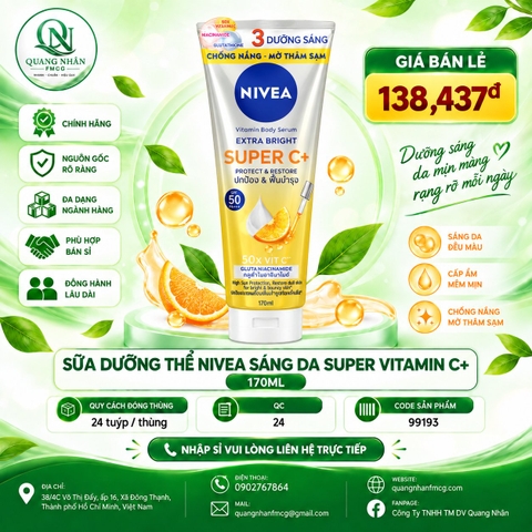 Sữa dưỡng thể NIVEA sáng da super vitamin c+ 170ml (vàng)