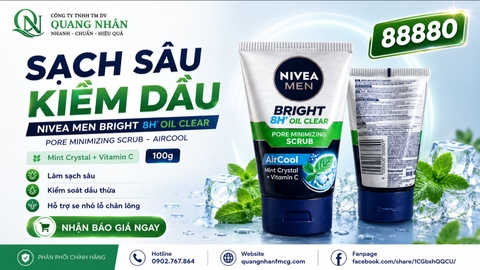88880 SỮA RỬA MẶT NIVEA NAM BRIGHT 12H OIL CLEAR SCRUB 100G x 24 CHAI