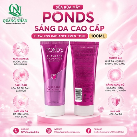 SỮA RỬA MẶT PONDS SANG DA CAO CAP FW RADIANCE EVEN TONE 100g x 12 chai
