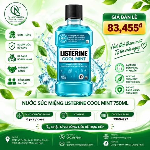 Nước súc miệng LISTERINE coolmint bạc hà 750ml