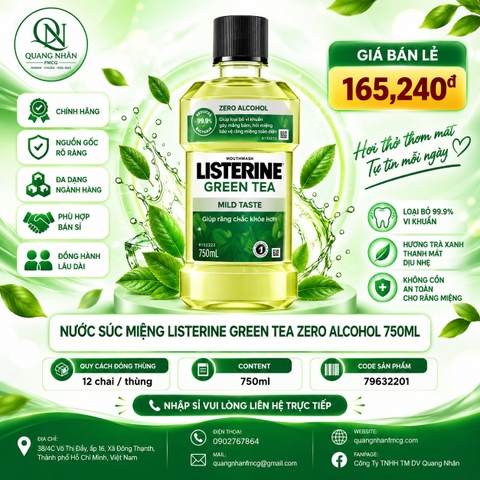 Nước súc miệng LISTERINE green tea cho răng chắc khỏe hơn 750ml