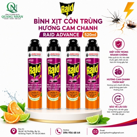 XỊT CÔN TRÙNG RAID - H.CAM CHANH 520ML x 12 chai - DN