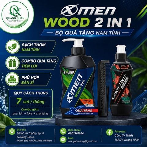 Tắm gội XMEN 2in1 wood 650g tặng tg xm 3in1coffee 150g