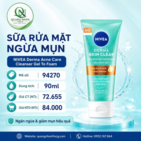Sữa rửa mặt NIVEA derma acne care 90ml