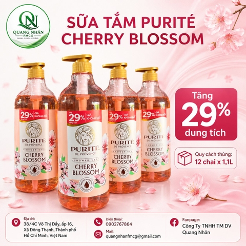 Sữa tắm PURITE hương hoa anh đào 850ml tăng 29% dung tích