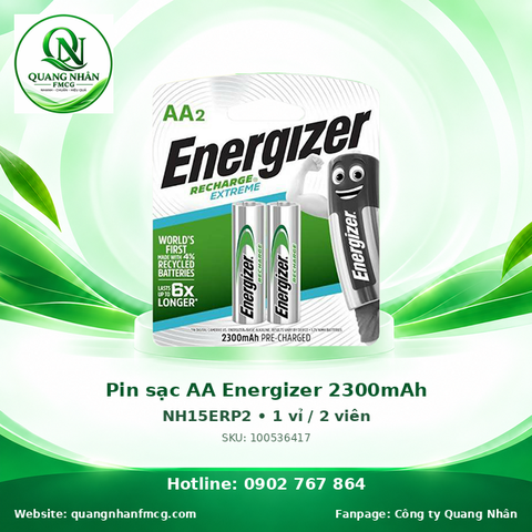 Pin sạc AA Energizer 2300mAh NH15ERP2 • 1 vỉ / 2 viên