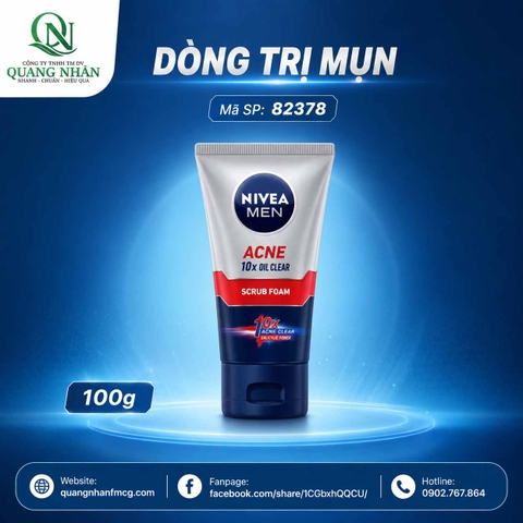 82378 SỮA RỬA MẶT NIVEA NAM ACNE OIL CLEAR FOAM 100G x 24 CHAI