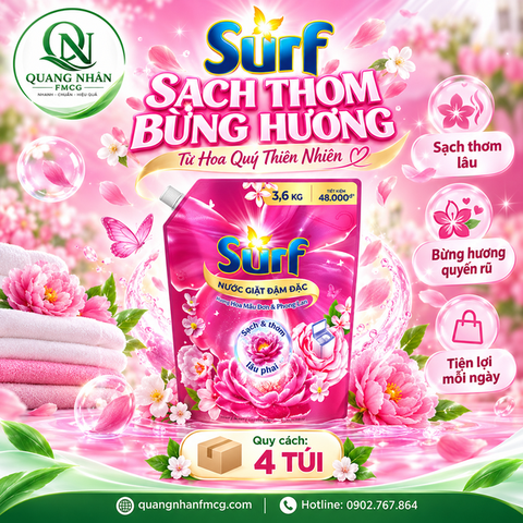 NƯỚC GIẶT SURF HƯƠNG CỎ HOA DIỆU KÌ 3.6KG X 4 TÚI