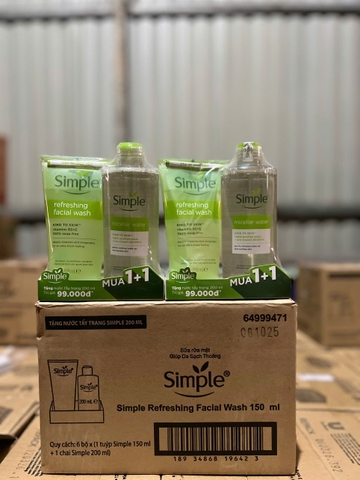 SỮA RỬA MẶT SIMPLE LÀNH TÍNH & SẠCH THOÁNG (REFRESHING) 150ML +  NTT 200ML x 6 BỘ