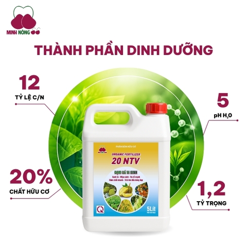 Phân bón hữu cơ Organic Fertilizer 20 NTV – can 5 lít – dạng nước