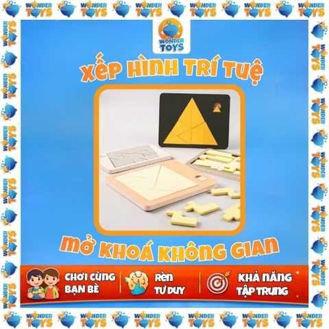 Đồ Chơi Xếp Hình Mở Khoá Không Gian Gỗ, Impossible Puzzle, Xếp Hình Học 3D Gỗ, Trò Chơi Trí Não