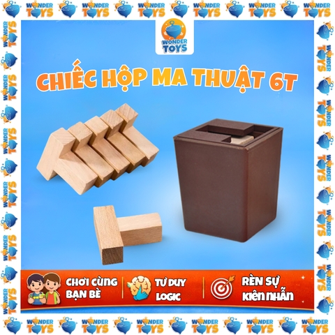 Đồ Chơi Gỗ Giải Đố Mở Khóa Hộp Ma Thuật 6T Chữ T – Game Trí Tuệ Logic Rèn Tư Duy