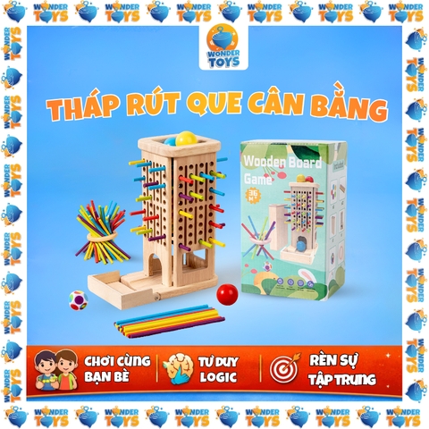 Tháp Banh Rút Que Cân Bằng Bằng Gỗ Cho Bé – Đồ Chơi Trí Tuệ Phát Triển Tư Duy & Khéo Léo