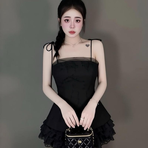 Sét bộ ren nữ hotrend váy tầng áo cúp phối lưới thân sau áo chạy chỉ thun mocking co giản dể mặc cho phong cách thời trang hiện đại