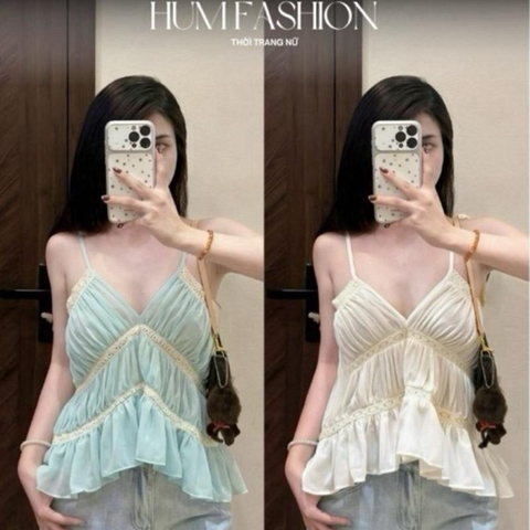 [Áo Lẻ] HUM FASHION Áo Tank Top Nữ Thiết Kế  xếp tầng phối ren bèo nhún dáng đuôi tôm Phong Cách Thời Trang Hiện Đại