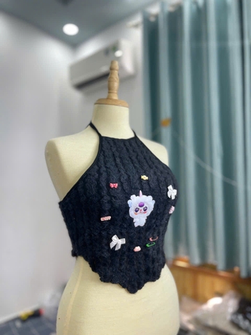 Áo yếm lông in baby kèm phụ kiện và kim băng màu - có lót có mút