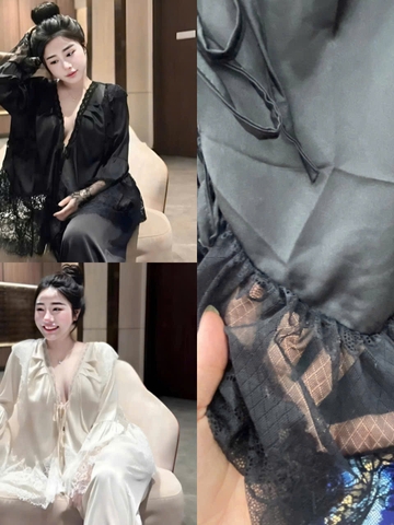 Set đồ ngủ ren nữ sexy hot trend kiểu dáng babydoll chất liệu satin mềm mại thiết kế tháng mát