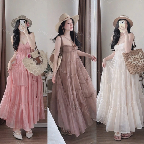 Đầm maxi đi biển, đi chơi thiết kế dáng xòe sang chảnh, tiểu thư