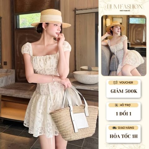 Váy babydoll tay bồng ren, váy nữ tiểu thư nhẹ nhàng phong cách Hàn Hum Fashion