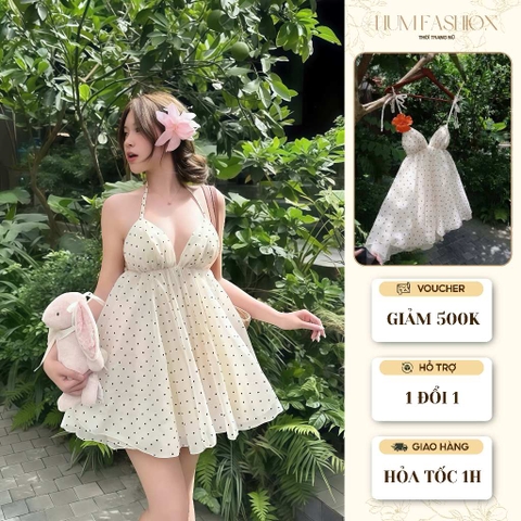 Set áo cúp ngực chấm bi nhẹ nhàng, nàng thơ đi chụp ảnh đi chơi đi biển