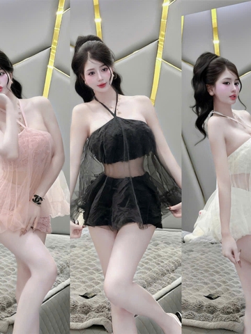 Sét đồ nữ hotrend áo yếm ren hoa hồng phối lưới mix quần short thời trang hiện đại