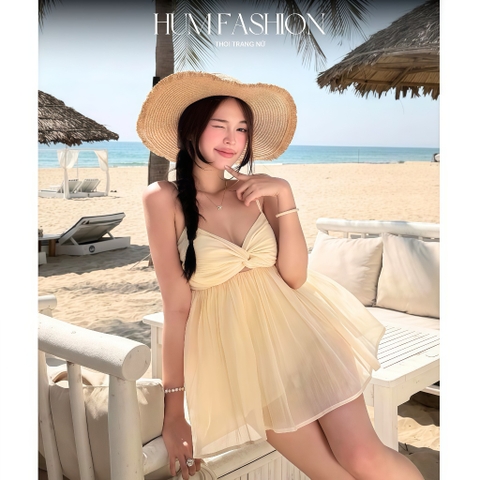 Áo 2 dây nữ xoắn ngực dáng xoè babydoll, áo kiểu hai dây  nhẹ phong cách đi biển Hum Fashion