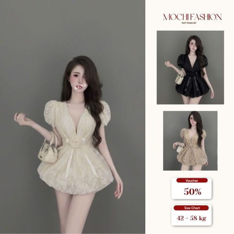 Đầm ren nữ tay bồng phối hoa dáng ngắn có lớp lót , đầm đi chơi đi tiệc sang chảnh