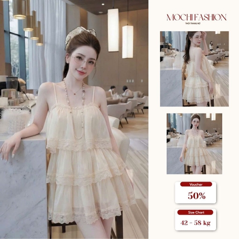 Đầm 2 dây nữ nhiều tầng phối ren, váy nữ sang chảnh công chúa đi chơi đi biển