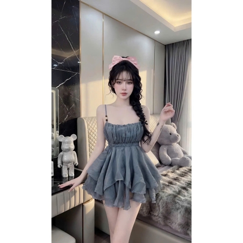 Set 2 dây xoè tầng tơ đũi tiểu thư, set áo hai dây babydoll nhún ngực xoè bồng bềnh Hum Fashion