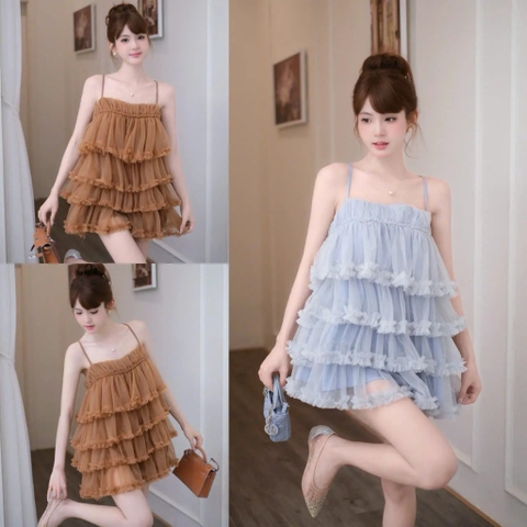 Đầm kiểu nữ 2 dây dáng ngắn, đầm nữ tầng bồng bềnh mặc đi biển đi chơi xinh xắn