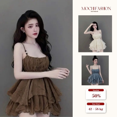 Váy 2 dây nữ dáng bồng xoè, Váy kiểu nữ bo eo tôn dáng tiểu thư xinh xắn