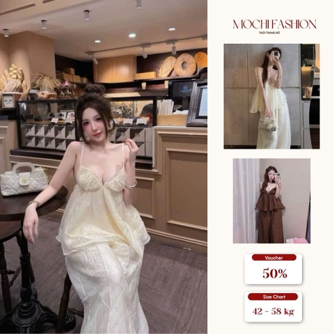 Set bộ nữ áo 2 dây bồng bềnh phối quần ống thụng cá tính, bộ nữ tiểu thư xinh xắn đi chơi