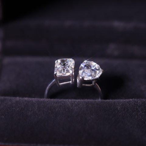 Nhẫn Hai Viên Chủ Đai Trơn- Toi Ét Moi Ring FULL MOISSANITE  - HP01