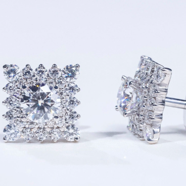 Bông tai Halo vuông FULL MOISSANITE viên chủ 4.5li - SEE021