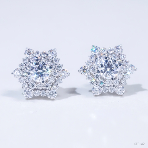 Bông Tai Bông Tuyết FULL MOISSANITE Viên Chủ 5Li - SEE149
