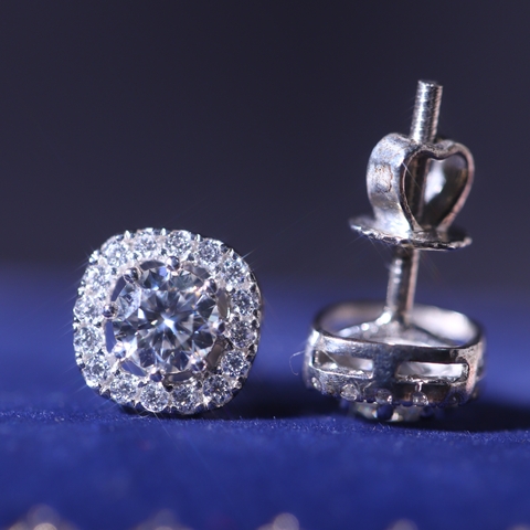 Bông tai FULL MOISSANITE viên chủ 5li sang trọng lấp lánh - SEE197