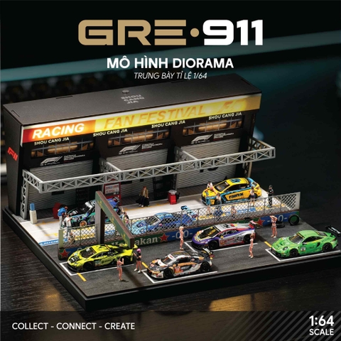 Mô Hình Trưng Bày Diorama 1:64 – Racing Pit Garage & Track Scene | GRE911LED-83P