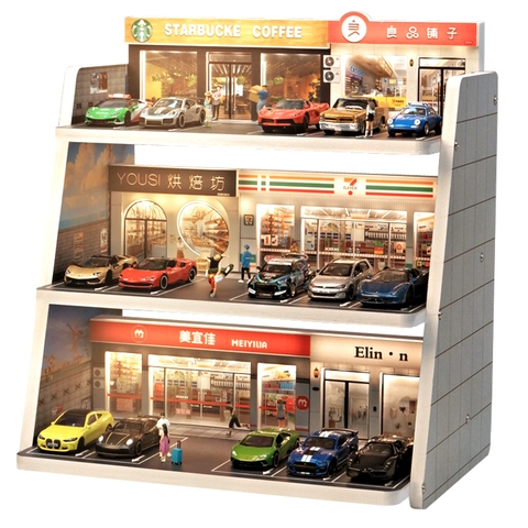 Diorama 1:64 Bãi Đỗ Xe 3D Có Đèn LED - Trưng Bày Chuyên Nghiệp | GRE•911