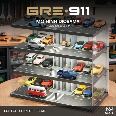 Diorama 1:64 Bãi Đỗ Xe Hầm Thang Máy - Garage Nhiều Tầng Có Đèn LED | GRE•911