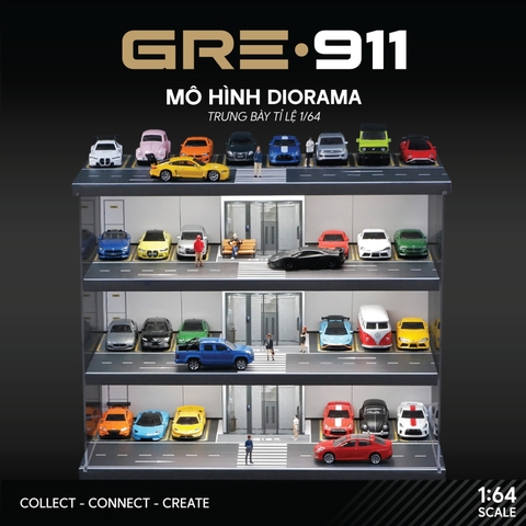 Diorama 1:64 Bãi Đỗ Xe Hầm Thang Máy - Garage Nhiều Tầng Có Đèn LED | GRE•911