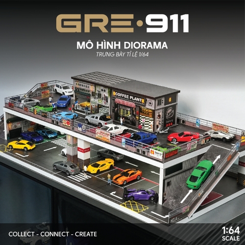 Diorama 1:64 Bãi Đỗ Xe Nhiều Tầng Kết Hợp Đường Dốc | GRE•911