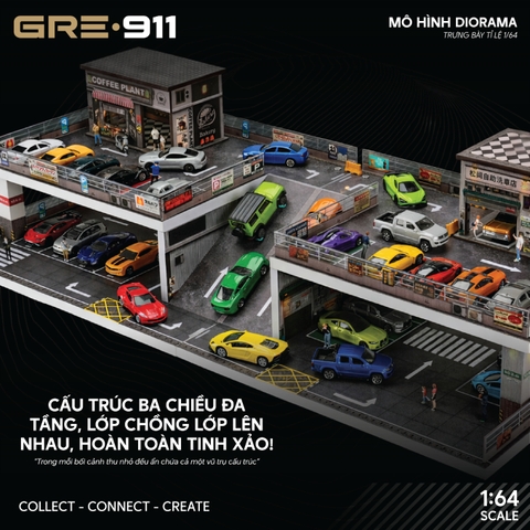 Diorama 1:64 Bãi Đỗ Xe Nhiều Tầng Kết Hợp Đường Dốc | GRE•911