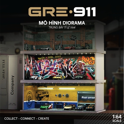 Diorama 1:64 Bãi Đỗ Xe 6 Slot Set 4 Có Đèn LED - Mica Chống Bụi | GRE•911